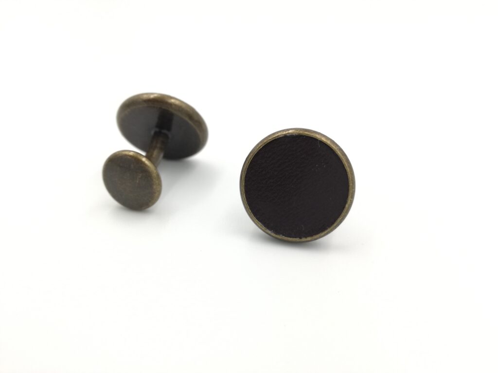 ydcreations handmade one piece antique brass cufflinks with brown leather face